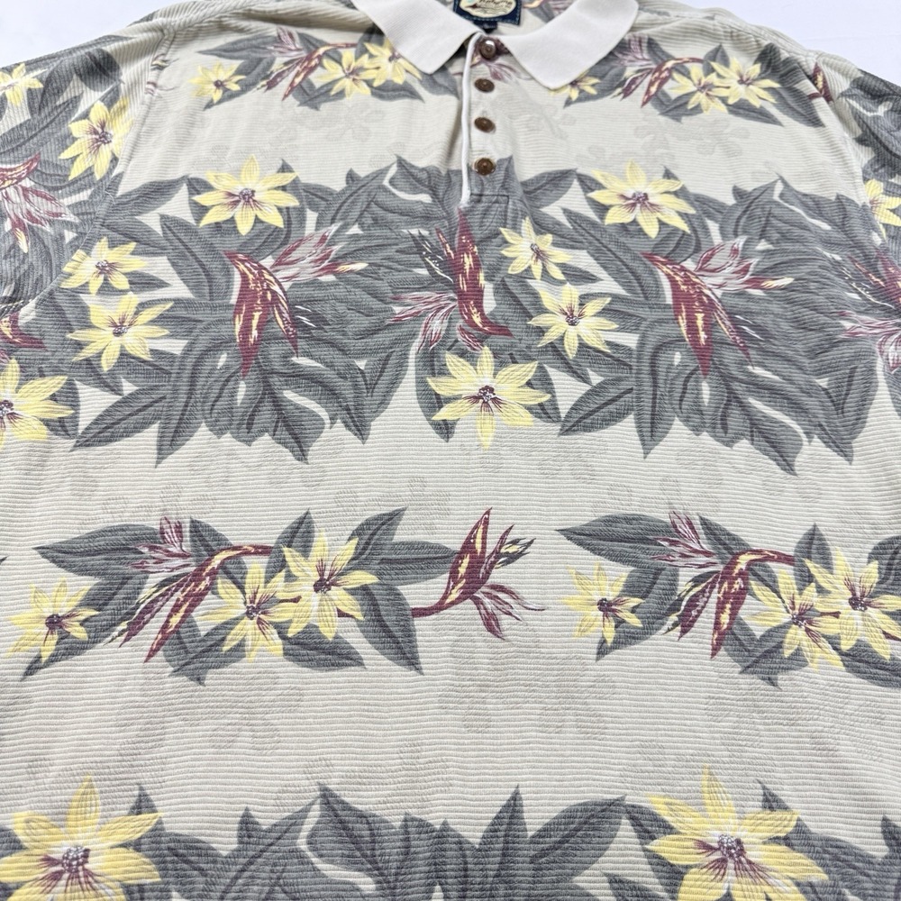 Vintage Tommy Bahama Hawaiian Polo Shirt XL Floral Tropical Island Resort‎ Beige - Picture 13 of 14